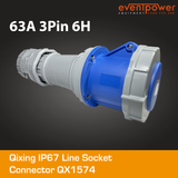 Qixing IP67 Line Socket -63A 3 Pin QX1574