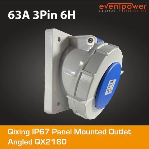 Qixing IP67 Panel Outlet Angled -63A 3 Pin QX2180