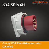 Qixing IP67 Panel Mounted Inlet - 63A 5 Pin QX3658