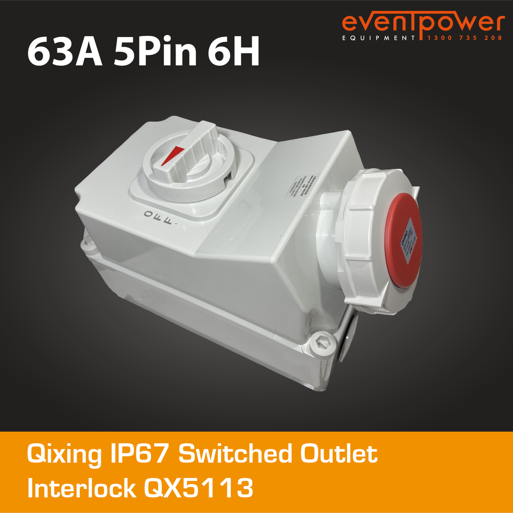 Qixing IP67 Switched Socket Outlet Interlock - 63A 5 Pin 6H QX5113 ...