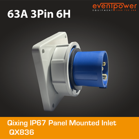 Qixing IP67 Panel Inlet -63A 3 Pin QX836