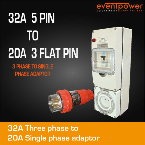 32A 3 Phase to 20A Flat Pin Single Phase