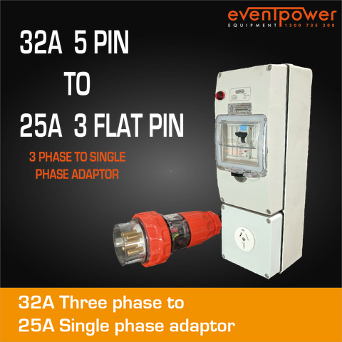 32A 3 Phase to 25A Flat Pin Single Phase