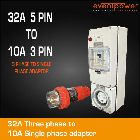 32A 3 Phase to 10A Flat Pin Single Phase
