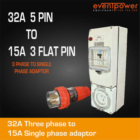 32A 3 Phase to 15A Flat Pin Single Phase