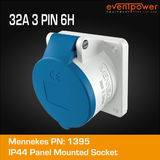 Mennekes IP44 Panel Mounted Socket - 32A 3 PIN