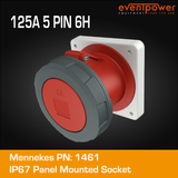 Mennekes IP67 Panel Mounted Socket - 125A 5 PIN