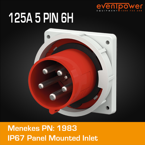 Mennekes IP67 Panel Mounted Inlet - 125A 5 PIN