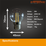2W PolyCarb Clear Yellow LED dimmable B22 Bayonet